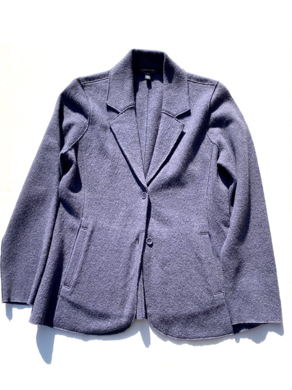 Eileen Fisher notch collar jacket in Blue Shale, S/P. 100% Merino Wool. EUC!